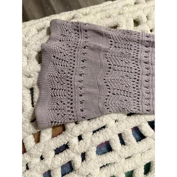 Women’s Summer Knit Crochet Bathing Suit Cover Pullover Front Ruching M Lavender - Picture 6 of 9